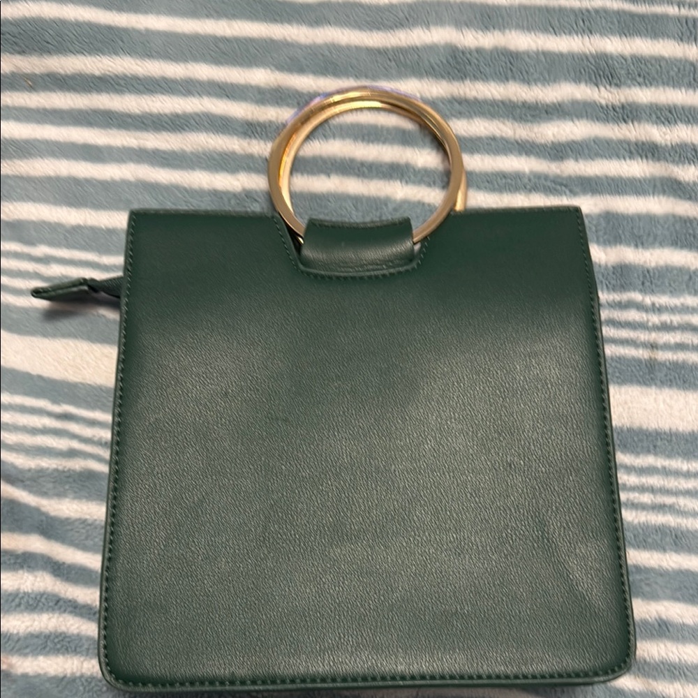 Forever 21 Green and Gold Clutch with Ring Handle